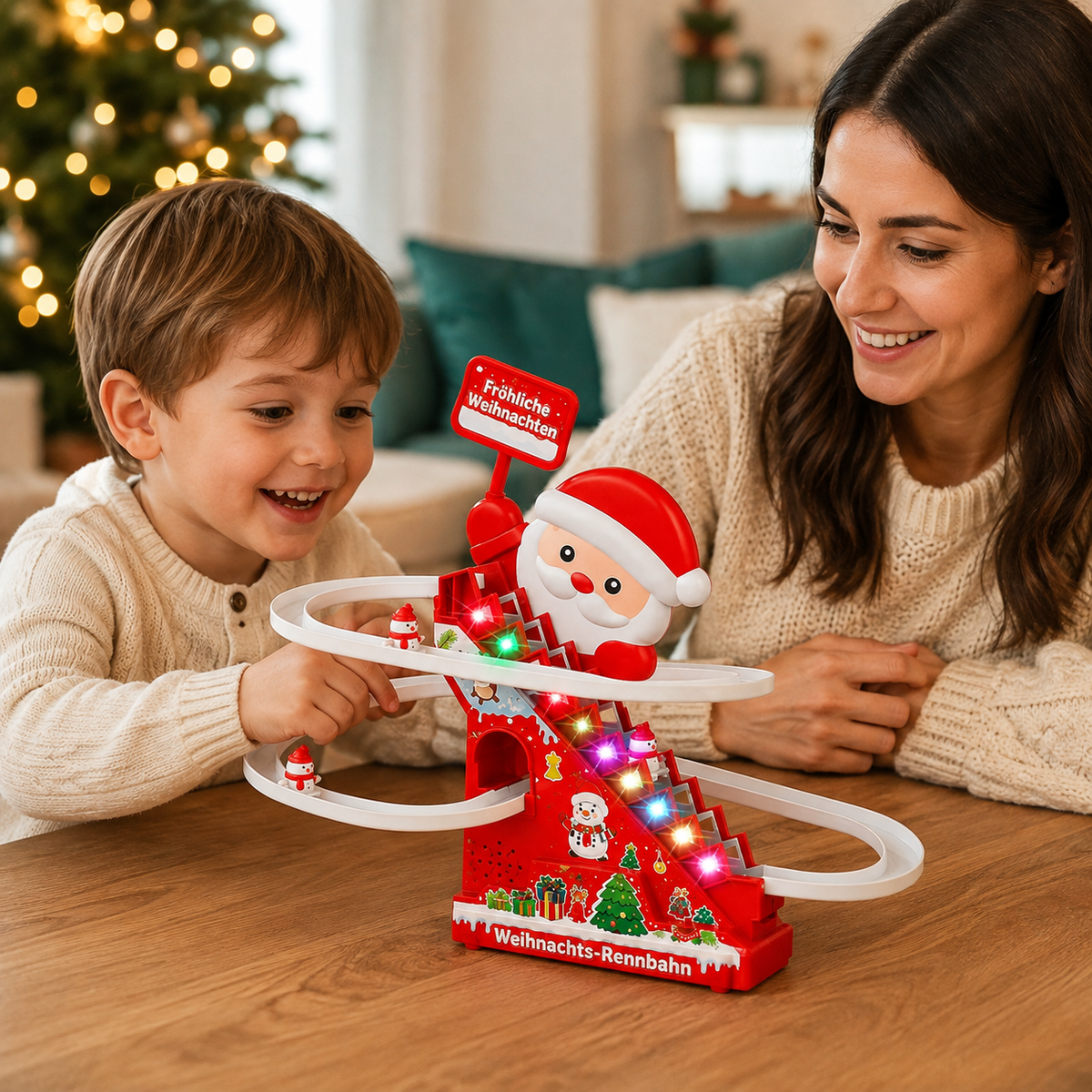 Schneemann-Achterbahn mit Licht & Musik – Weihnachtsspielzeug für Kinder