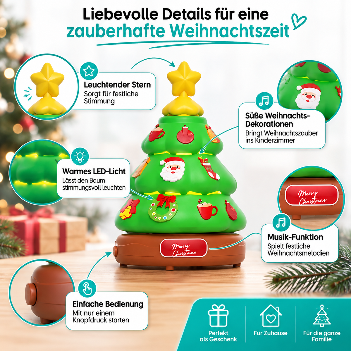 Magische Weihnachtsbaum Musikbox mit Seifenblasen & Licht