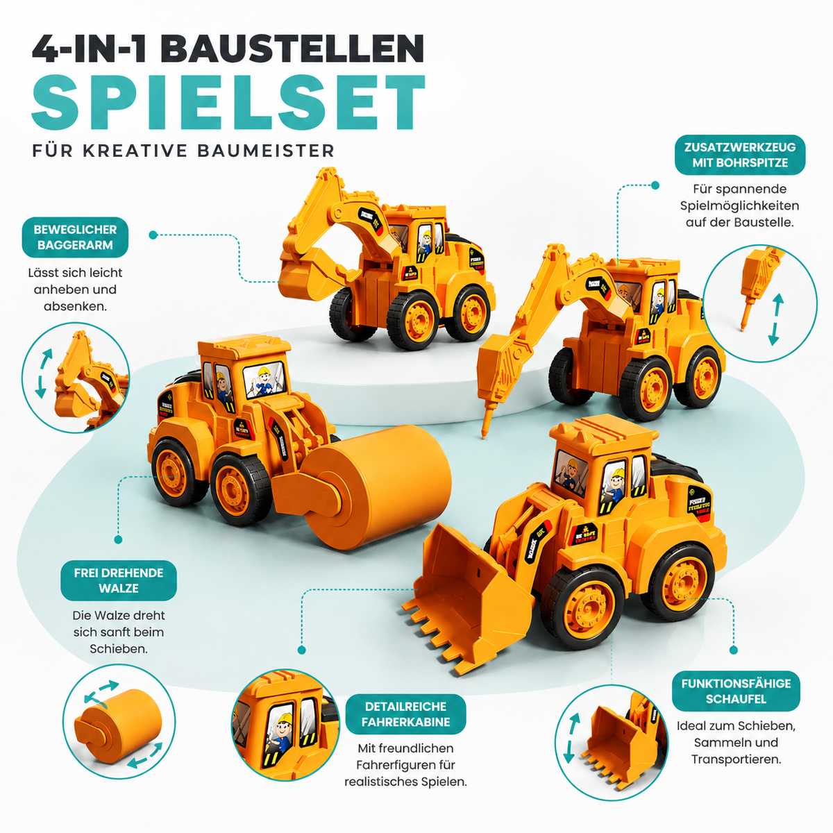 Mini-Baustellen-Fahrzeug Satz – Kreatives Lernspielzeug für kleine Baumeister