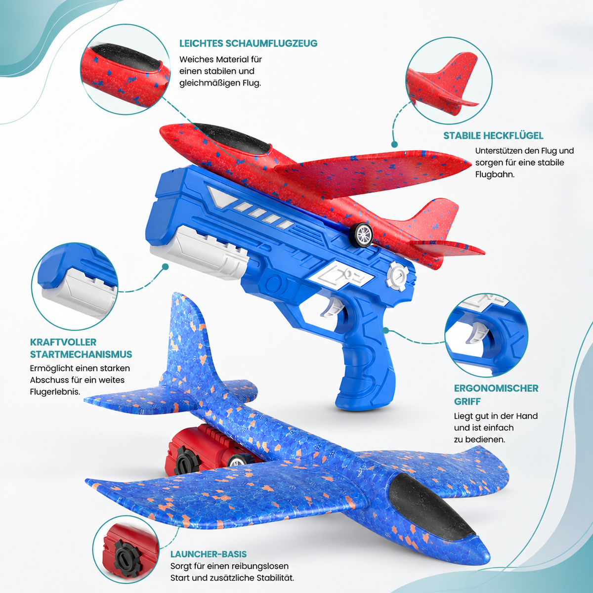 Schaumflugzeug Spielzeug mit Launcher für Kinder