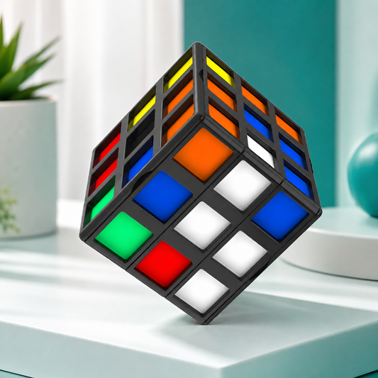 Farbenfroher 3D-Puzzlewürfel in moderner Produktdarstellung.