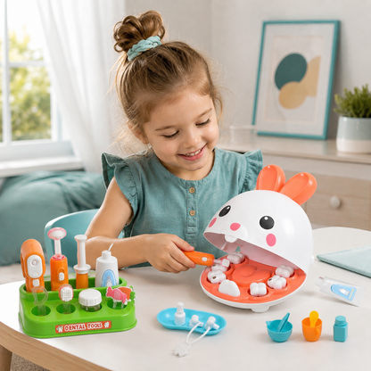 Kaninchen-Zahnarzt-Spielzeugset – Lustiges Zahnspiel für kleine Entdecker
