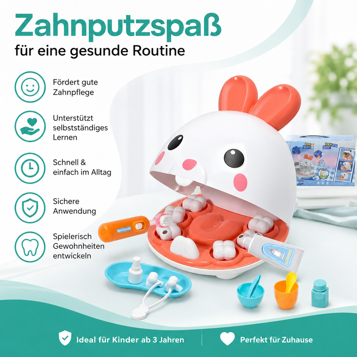 Kaninchen-Zahnarzt-Spielzeugset – Lustiges Zahnspiel für kleine Entdecker