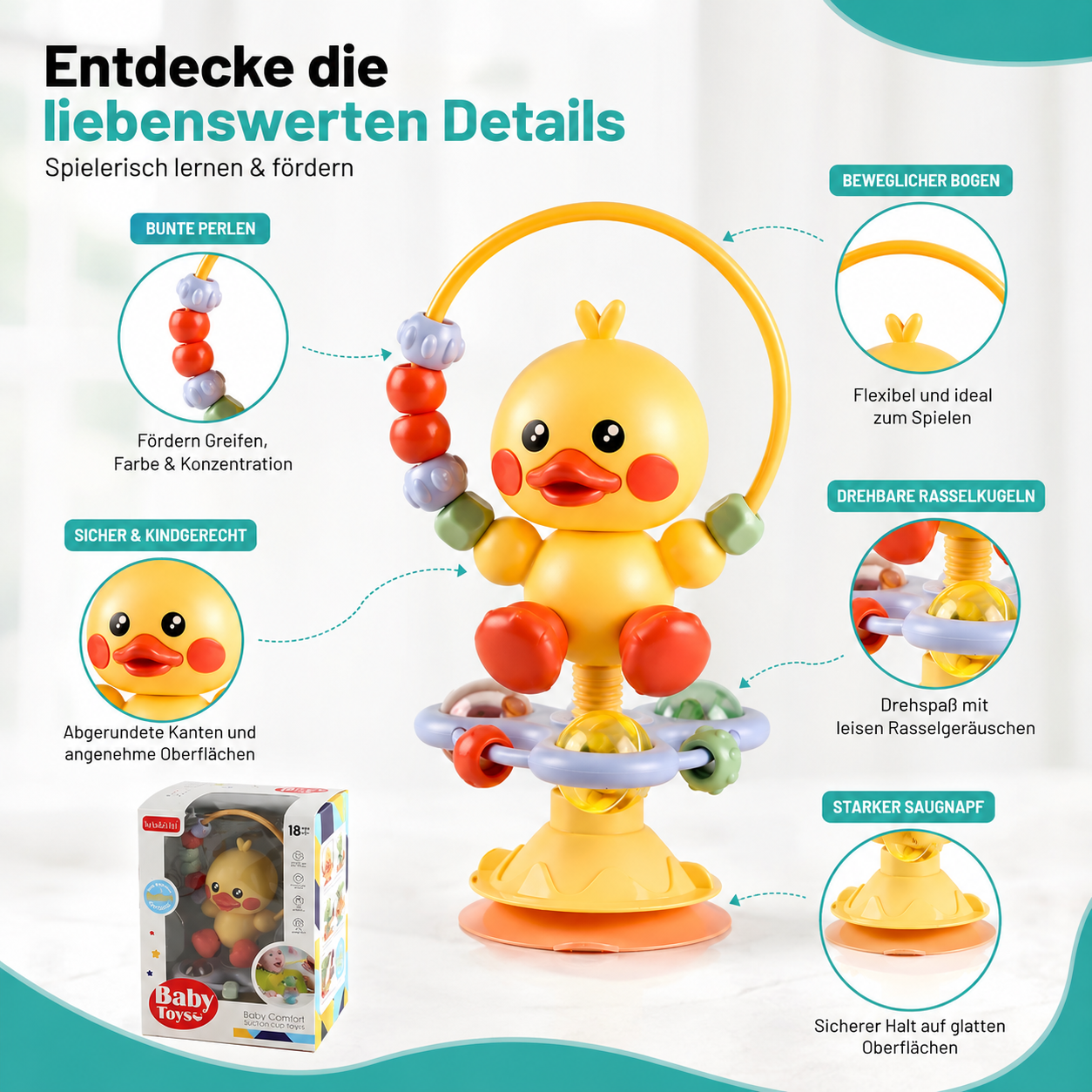 Interaktives Baby-Drehspielzeug – mit Saugnapf & Musik für den Hochstuhl