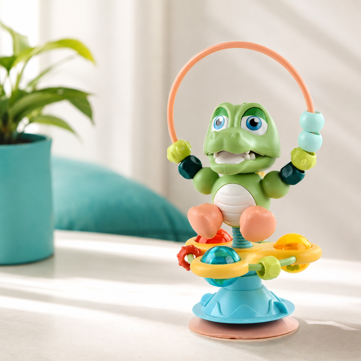 Interaktives Baby-Drehspielzeug – mit Saugnapf & Musik für den Hochstuhl Dinosaurier
