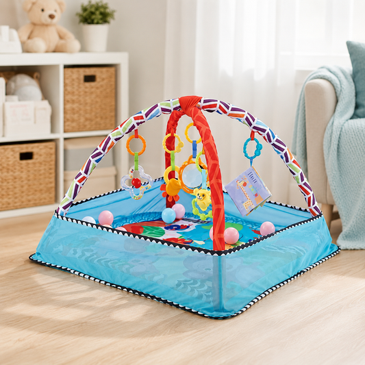 Multifunktionale Baby-Spiel- & Krabbelmatte mit Spielbogen