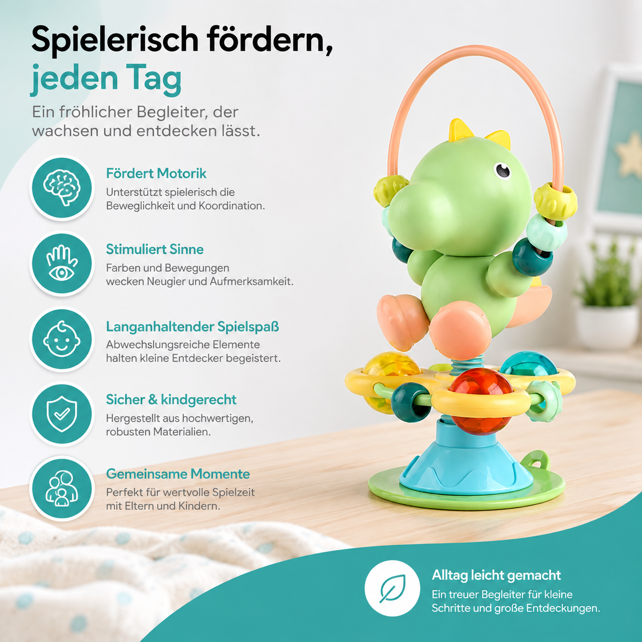 Interaktives Baby-Drehspielzeug – mit Saugnapf & Musik für den Hochstuhl