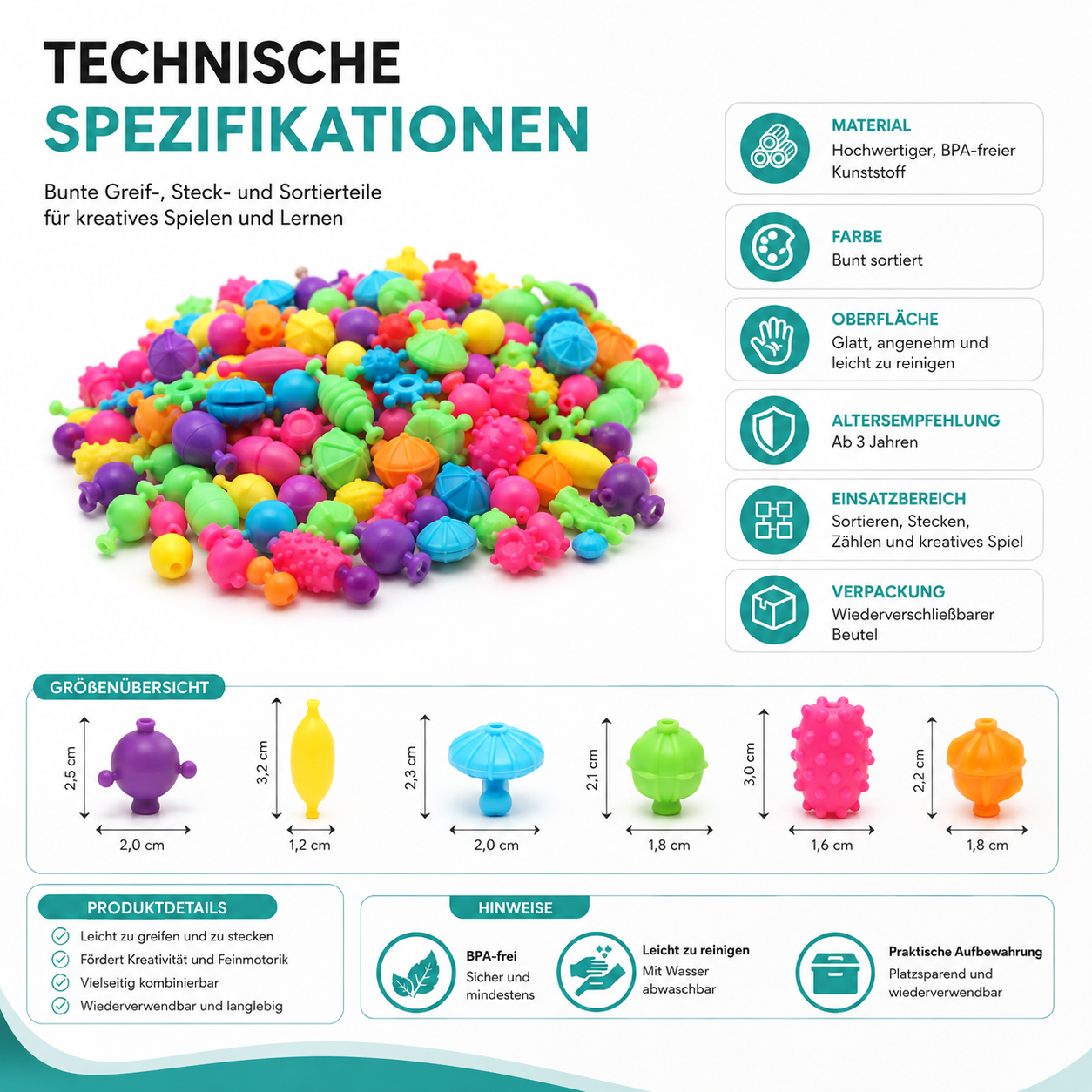 100-teiliges Pop-Perlen DIY-Schmuckset – Kreativer Prinzessinnen-Bastelspaß