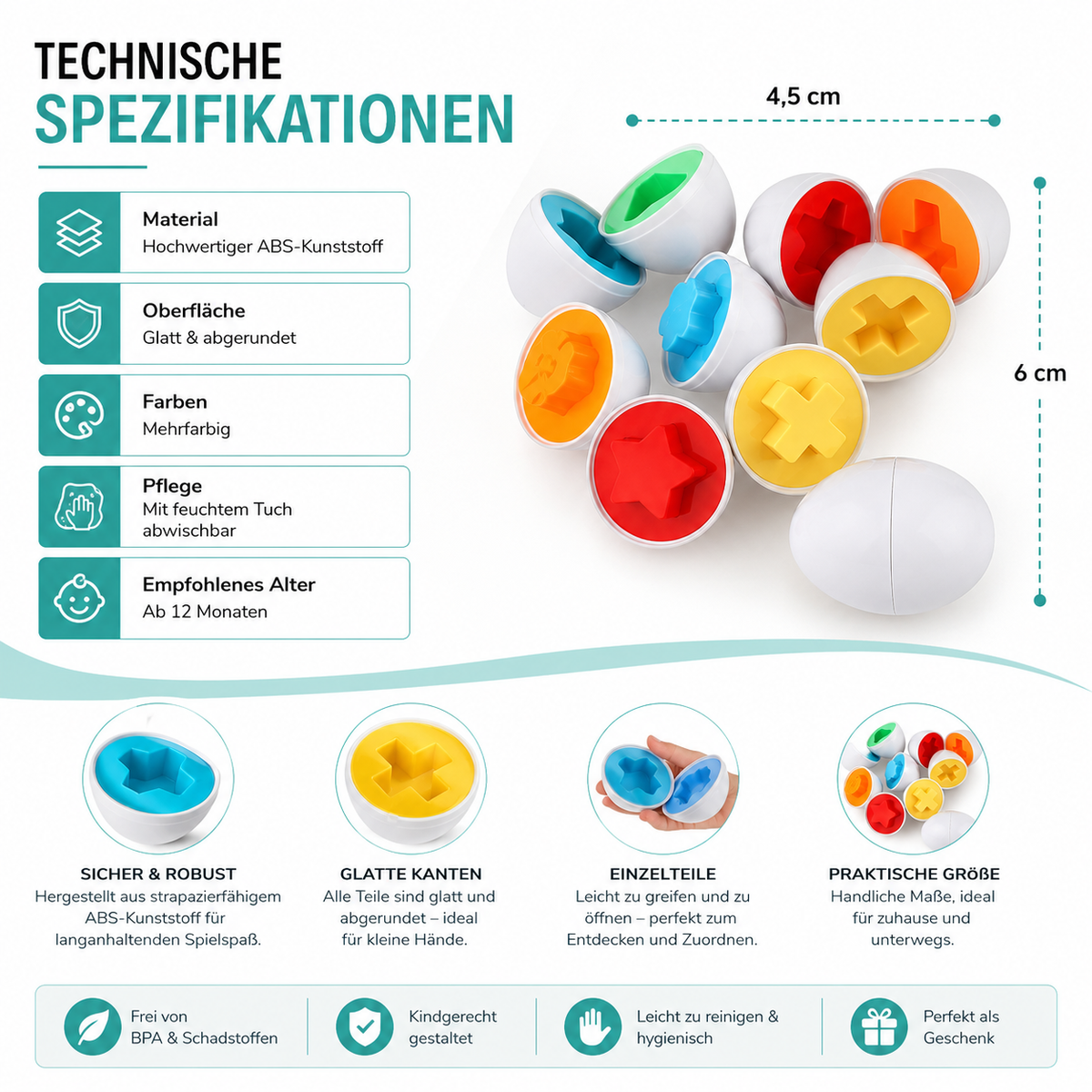 3-in-1 Stapelturm Spielzeug mit Ringen & Sortier-Eiern für Kleinkinder