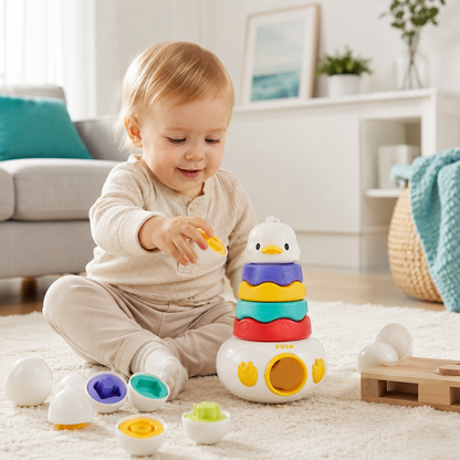 3-in-1 Stapelturm Spielzeug mit Ringen & Sortier-Eiern für Kleinkinder