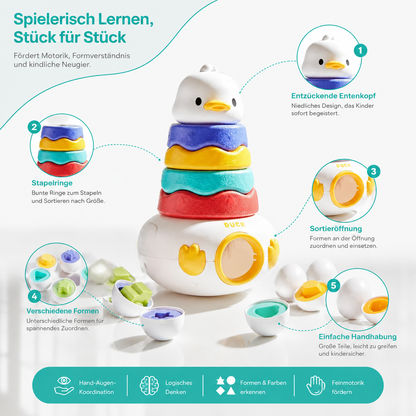 3-in-1 Stapelturm Spielzeug mit Ringen & Sortier-Eiern für Kleinkinder