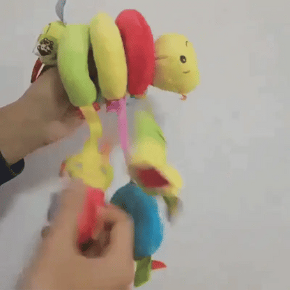 Beruhigendes Label Bettspielzeug – buntes Kuschelkissen fürs Baby