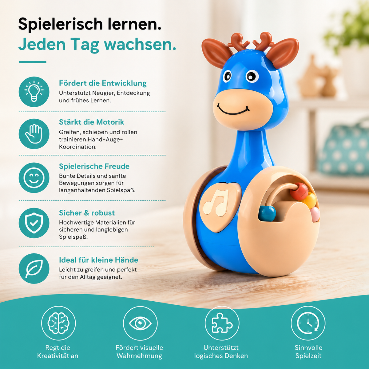 Süßes Stehauf-Reh Spielzeug – Fördert Motorik & frühes Lernen