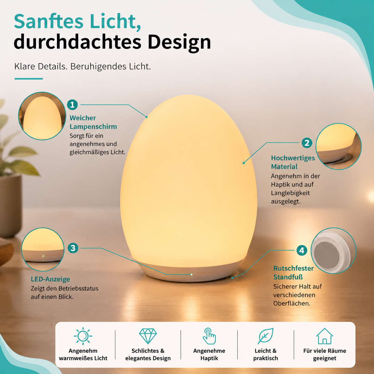 LED-Baby-Nachtlicht – Warmes, sicheres & berührungsdimmbares Licht