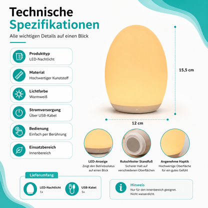 LED-Baby-Nachtlicht – Warmes, sicheres & berührungsdimmbares Licht
