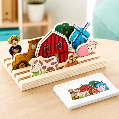 Handgemachtes Montessori Denkspiel – Kinder lernen Formen & Tiere spielerisch Bauernhof
