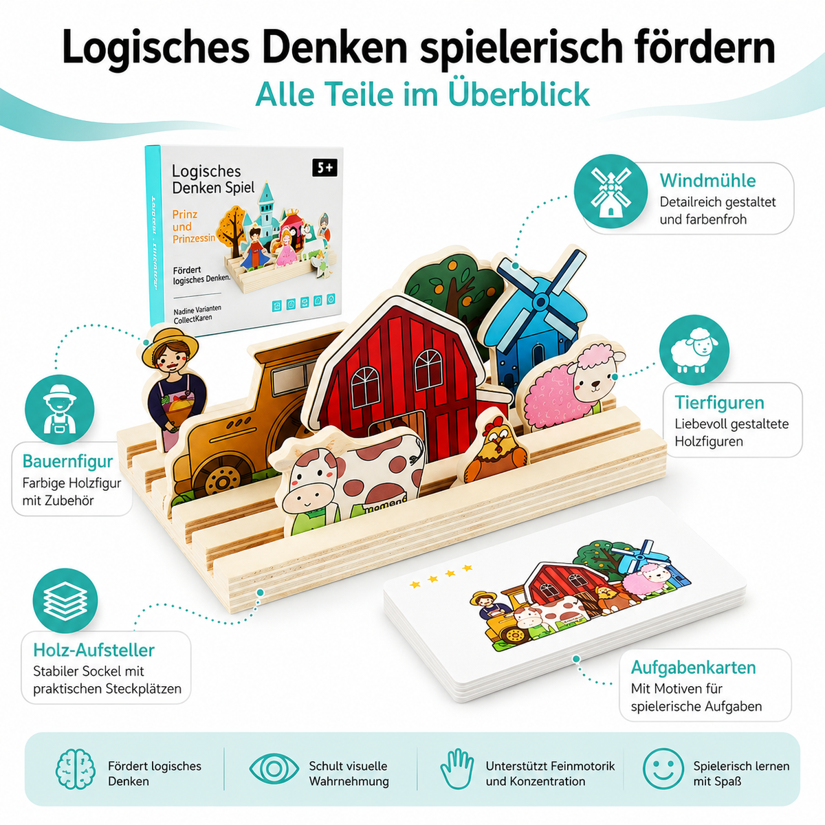Handgemachtes Montessori Denkspiel – Kinder lernen Formen & Tiere spielerisch