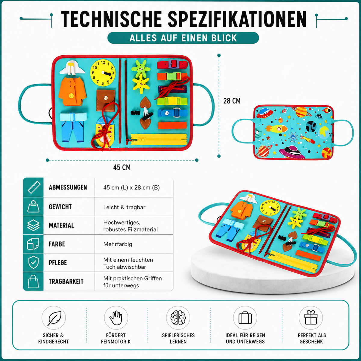 Reise-Fühlbuch Montessori Ruhig Buch für Feinmotorik & Spaß