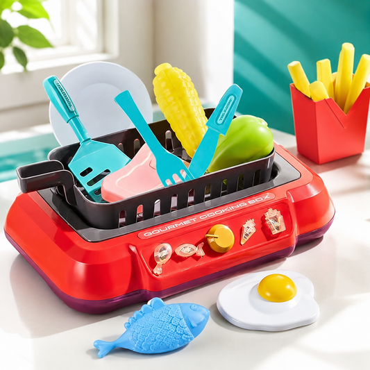 Induktions-Küchenspielset für Kinder – 20-teilig mit realistischen Kochgeräuschen Rot