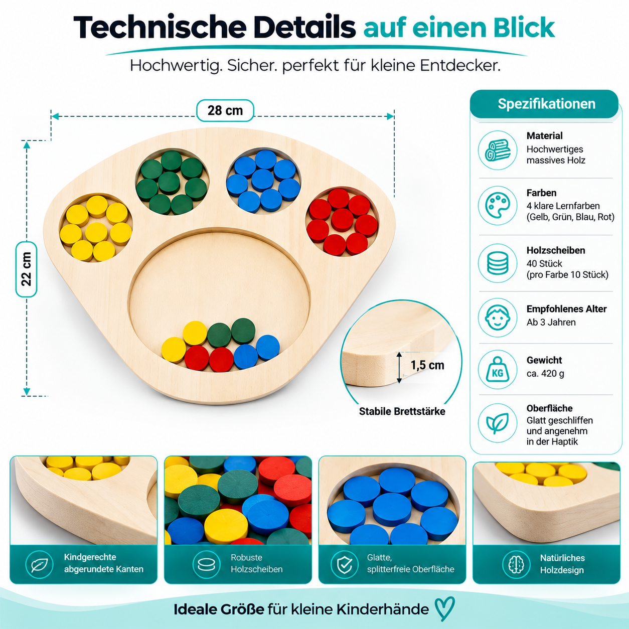 Montessori-Farbsortierbrett aus Holz für Kleinkinder