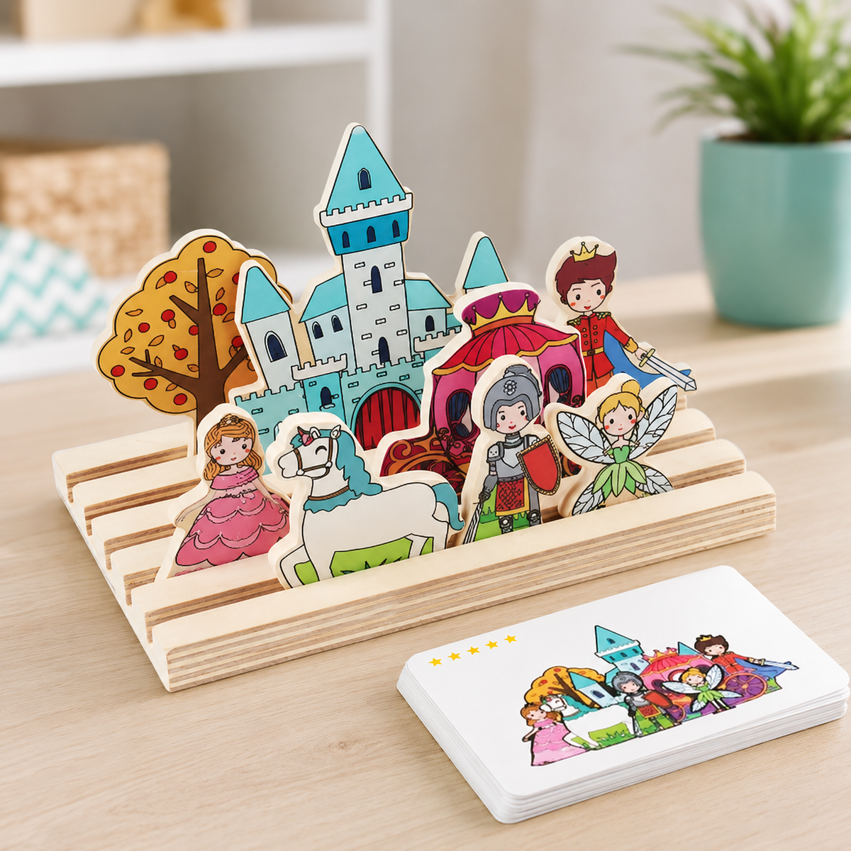Handgemachtes Montessori Denkspiel – Kinder lernen Formen & Tiere spielerisch Märchen